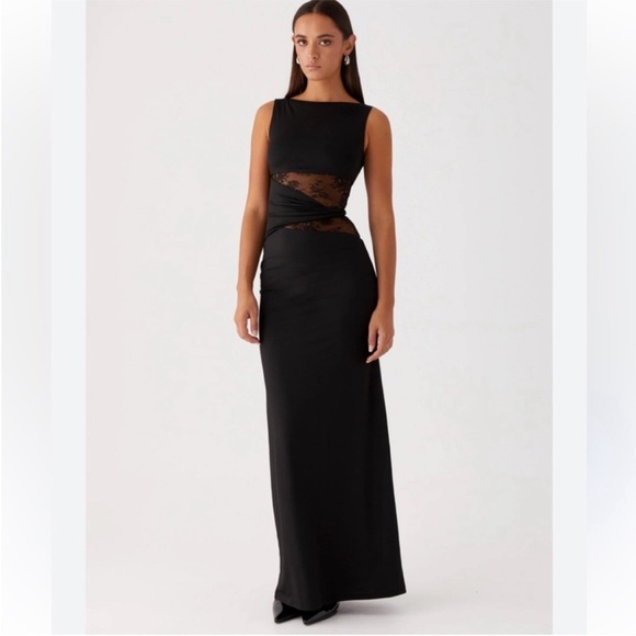 NEW PEPPERMAYO Karma Lace Waist Maxi Dress in Black US 6 Medium - Picture 1 of 6